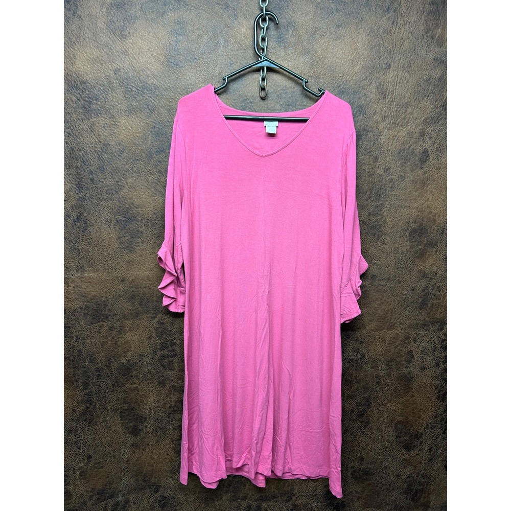 Chico's Pink Midi Dress with Ruffle 3/4 Sleeves